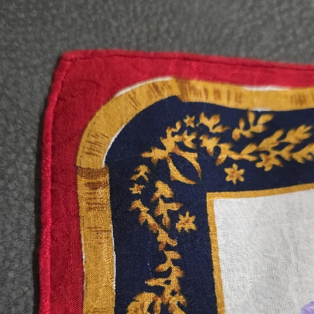 Vintage Celine Floral Silk Scarf with Navy and Red Border